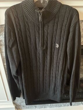U.S. Polo Assn. Men's 1/4 Zip Cable Knit Sweater charcoal heather